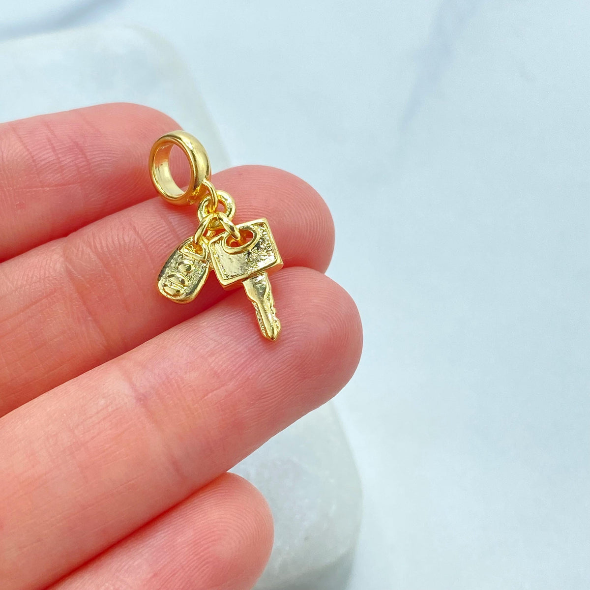18k Gold Filled Car Alarm Key and Lock Charm, Symbolizing Security and Modernity, Perfect for DIY Jewelry Creations, Wholesale Jewelry