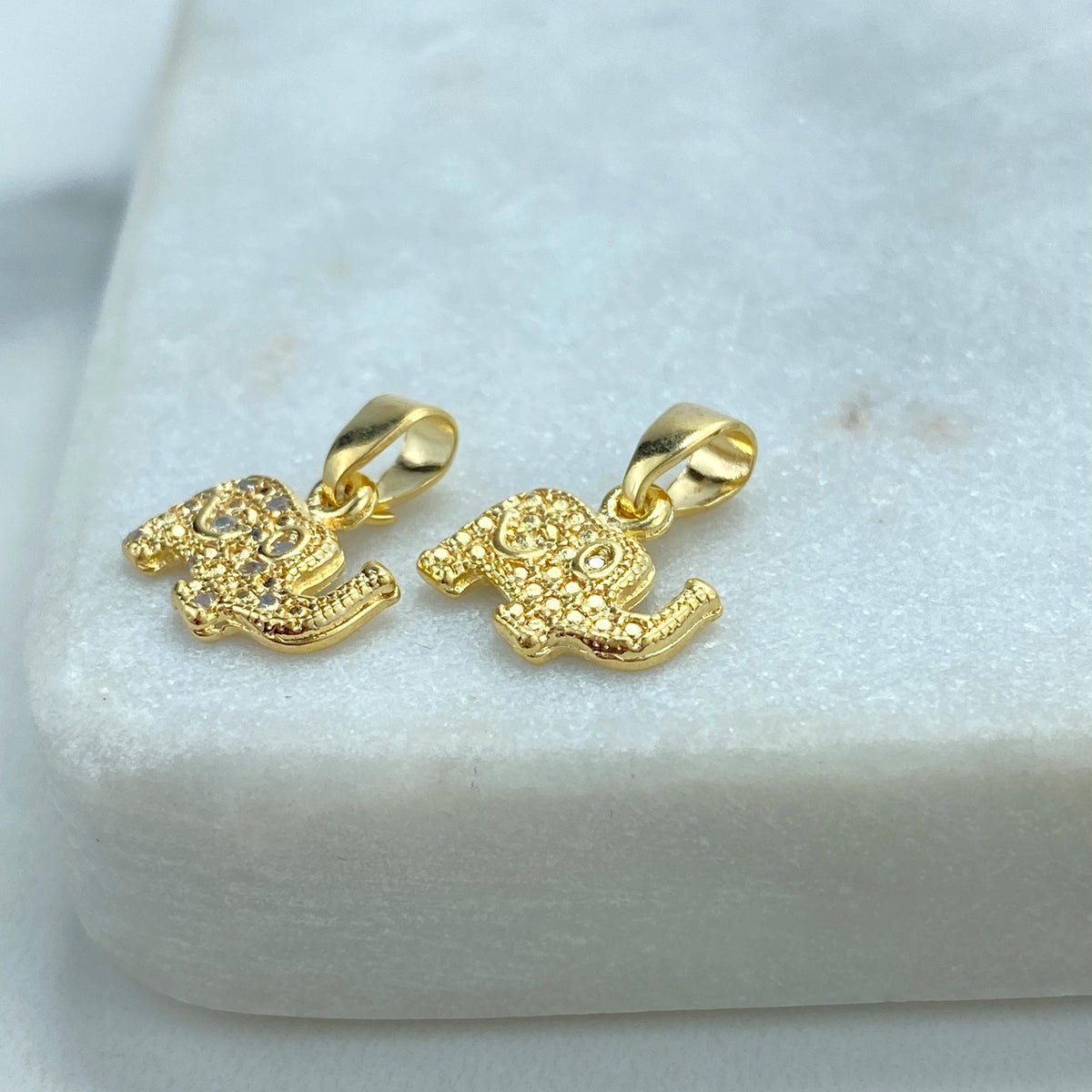 18k Gold Filled Tiny Textured Elephant Charm with Micro Cubic Zirconia, Symbol of Good Luck, Wisdom, Protection Charm, Wholesale Jewelry