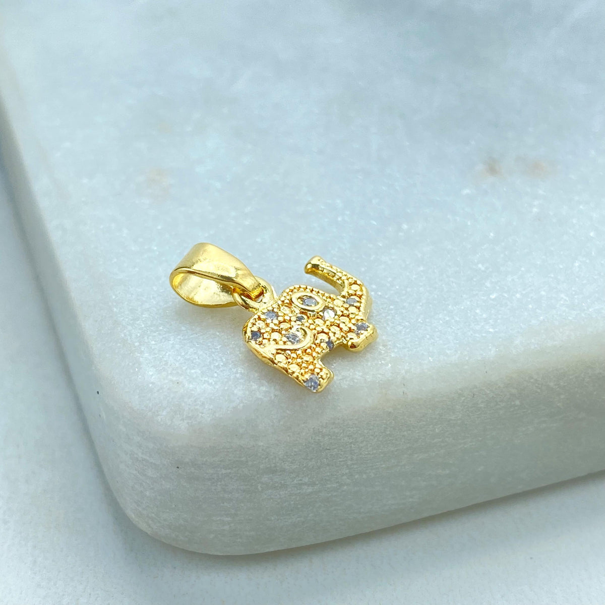 18k Gold Filled Tiny Textured Elephant Charm with Micro Cubic Zirconia, Symbol of Good Luck, Wisdom, Protection Charm, Wholesale Jewelry