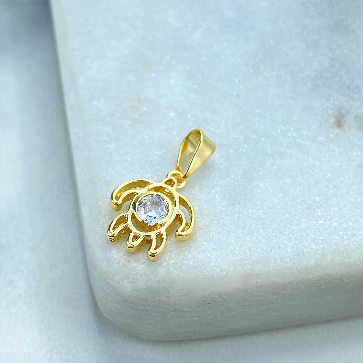 18k Gold-Filled Turtle Charm with a Clear CZ Stone, Symbolizing Protection and Wisdom, Perfect for DIY Jewelry Creations, Wholesale Jewelry