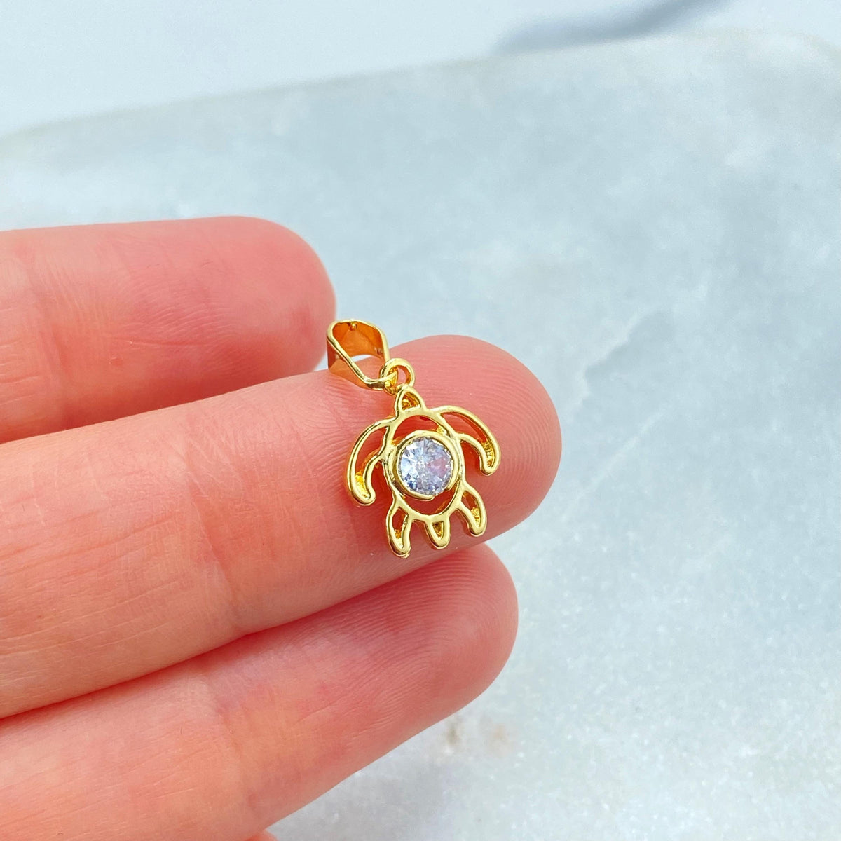 18k Gold-Filled Turtle Charm with a Clear CZ Stone, Symbolizing Protection and Wisdom, Perfect for DIY Jewelry Creations, Wholesale Jewelry