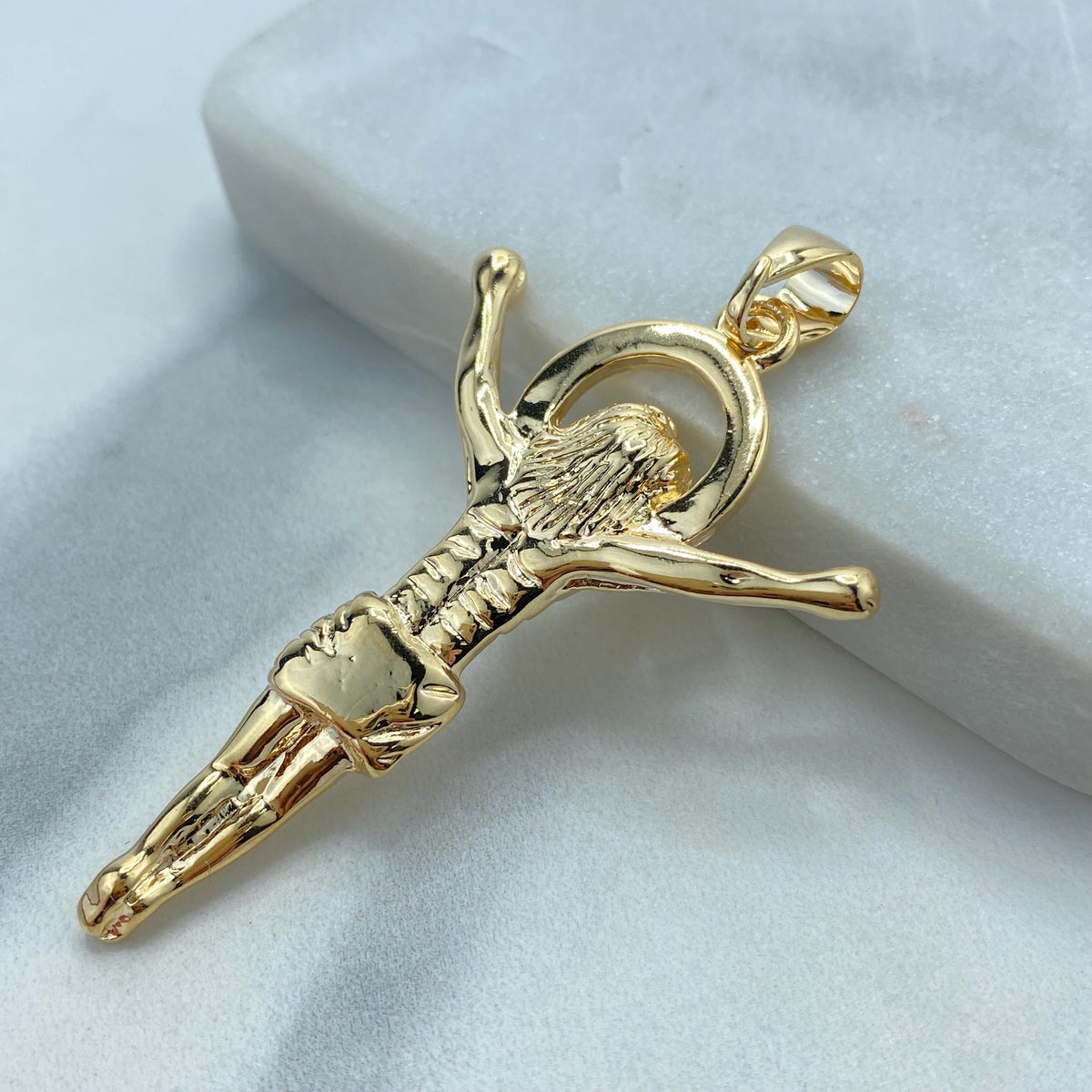 18k Gold Filled Jesus Christ Crucifix Pendant with Radiant Halo, Symbolizing Faith and Redemption, Wholesale Jewelry