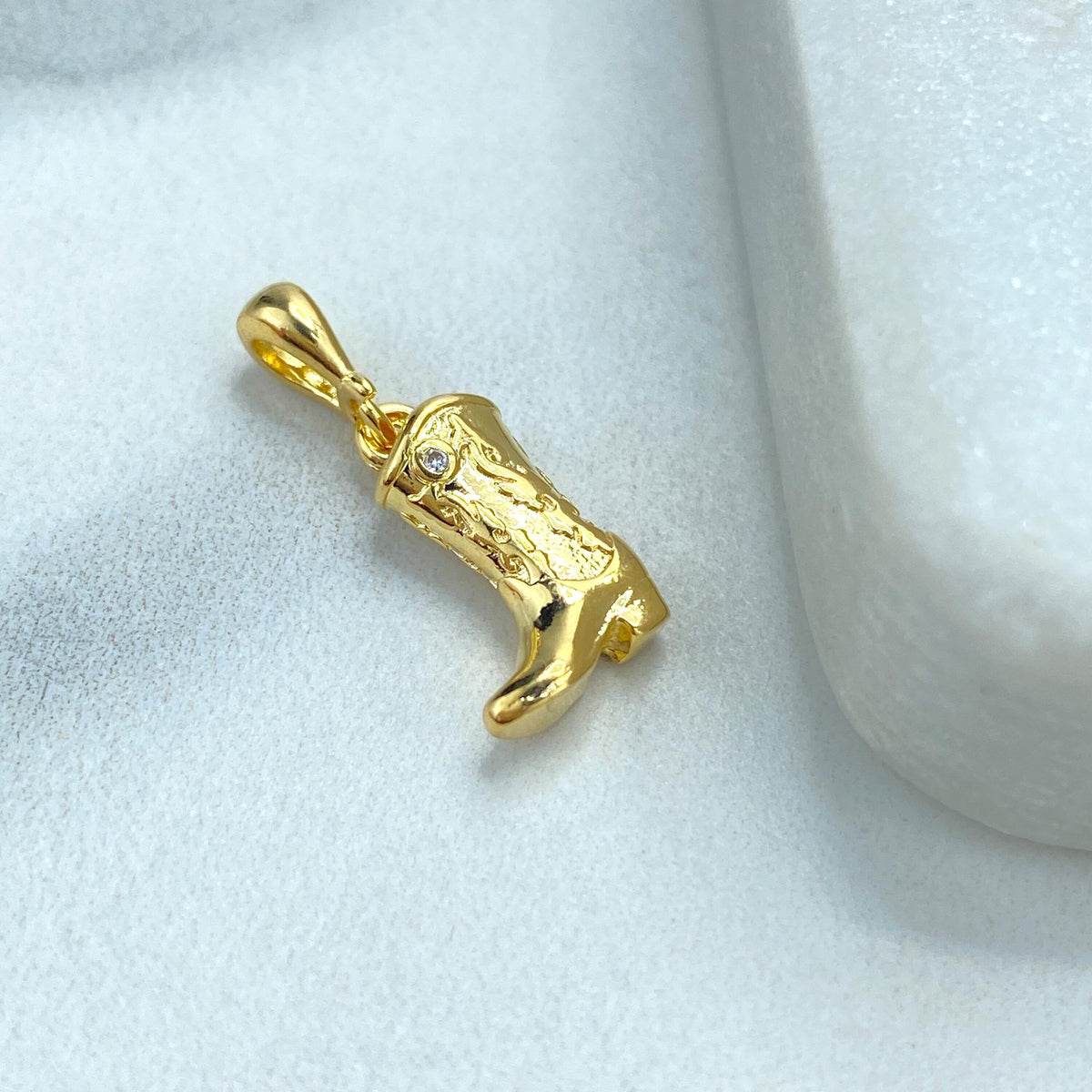 18k Gold Filled Cowboy Boot Charm with Detailed Embossing, 3D Cowboy Boot Pendant, Symbolizing Adventure and Freedom, Wholesale Jewelry