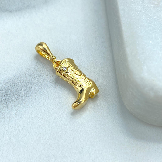 18k Gold Filled Cowboy Boot Charm with Detailed Embossing, 3D Cowboy Boot Pendant, Symbolizing Adventure and Freedom, Wholesale Jewelry