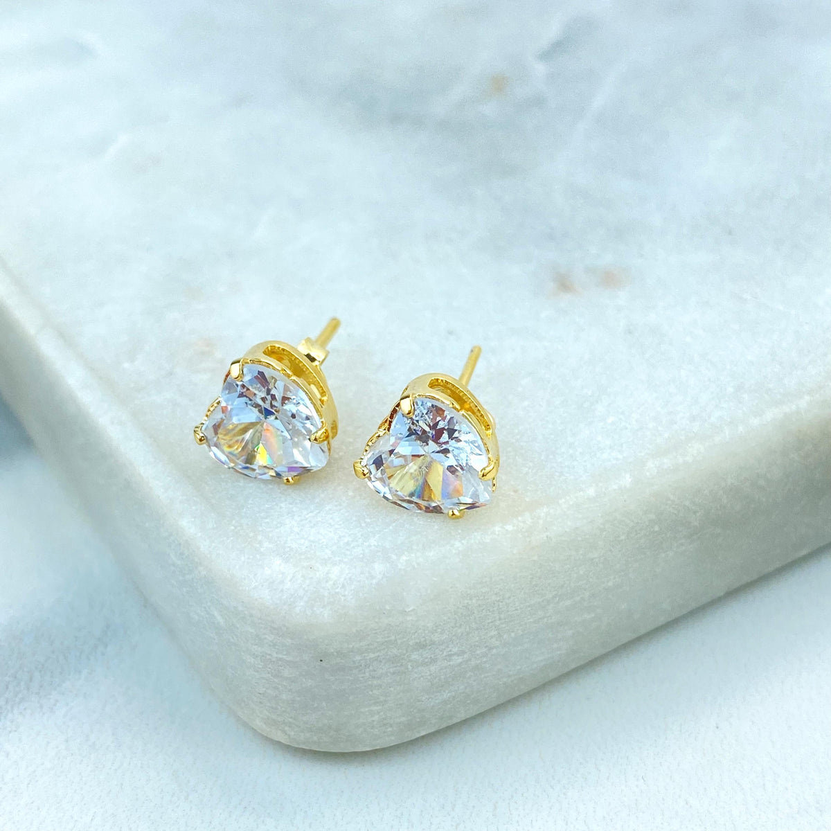 18k Gold Filled Solitaire Heart Cubic Zirconia Necklace and Stud Earrings Set, Heart Shape Cubic Zirconia Jewelry Set, Wholesale Jewelry