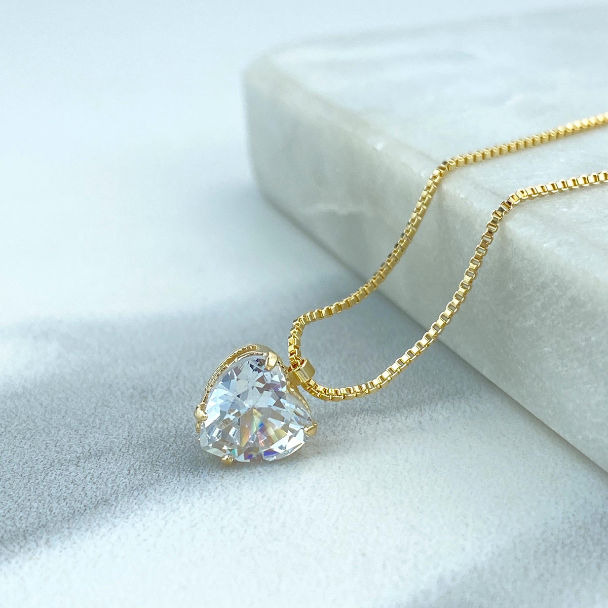 18k Gold Filled Solitaire Heart Cubic Zirconia Necklace and Stud Earrings Set, Heart Shape Cubic Zirconia Jewelry Set, Wholesale Jewelry