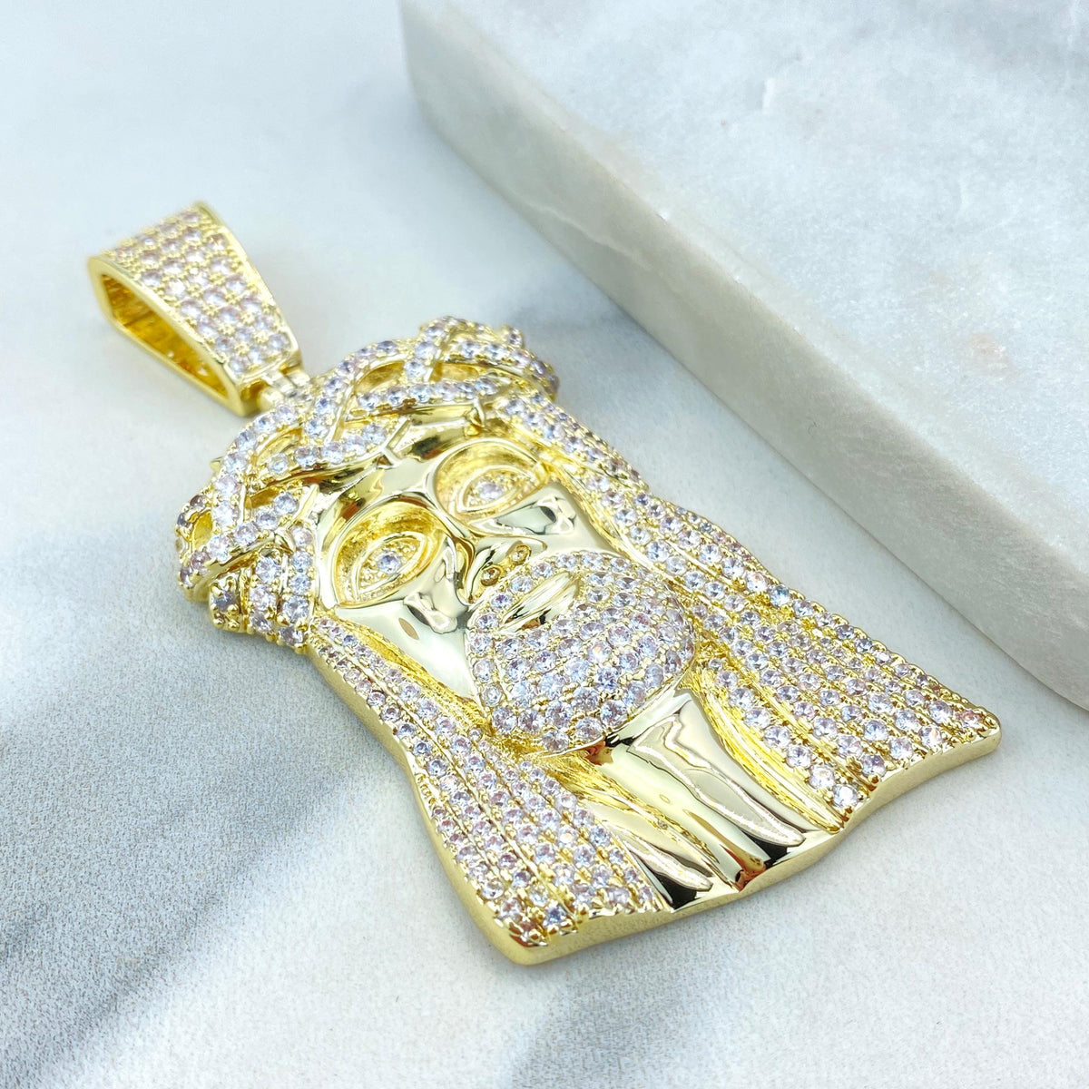 18K Gold Filled or Silver Filled, Jesus Christ Pendant, Jesus Face with Micro Pave Zirconia, Iced Hip Hop Jesus Pendant, Wholesale Jewelry