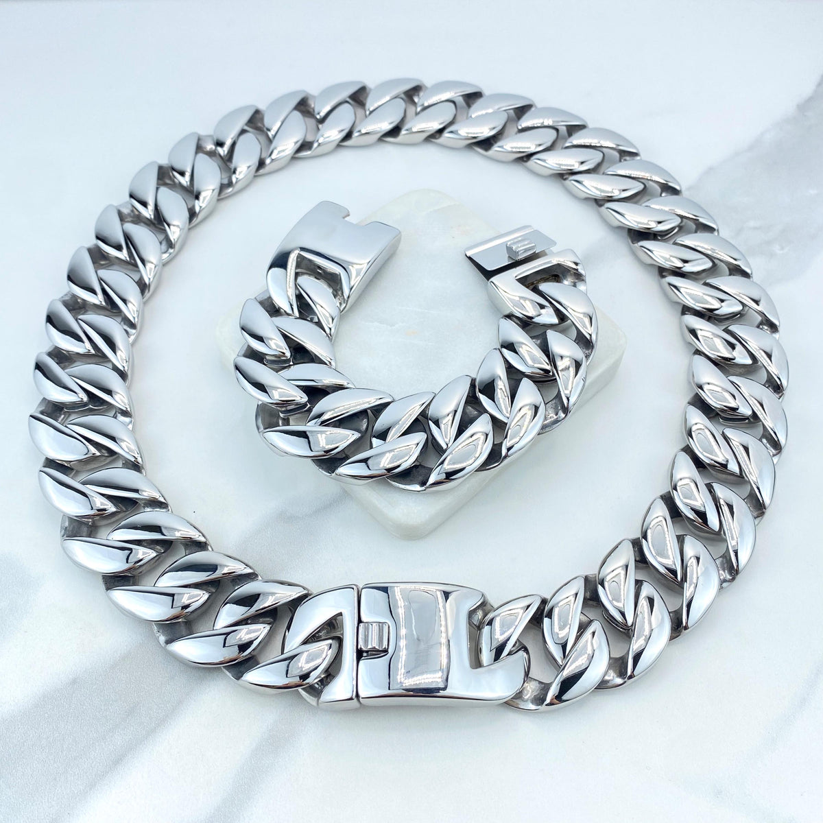 Stainless Steel 32mm Cuban Link Chain with 28 Inches, or Bracelet with 9 Inches, Curb Link Chain, Curb Chain for Men, Wholesale Jewelry