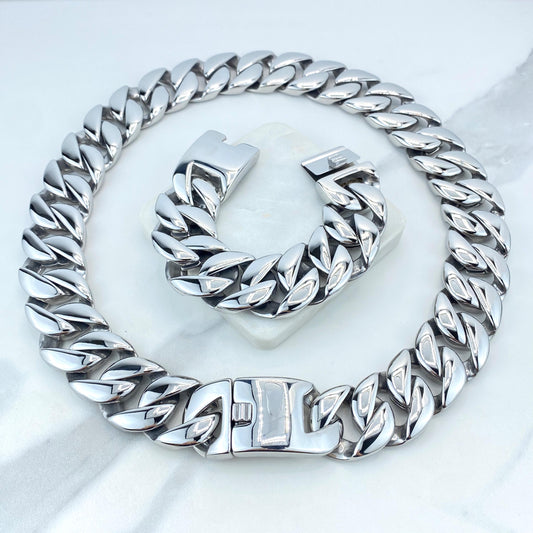 Stainless Steel 32mm Cuban Link Chain with 28 Inches, or Bracelet with 9 Inches, Curb Link Chain, Curb Chain for Men, Wholesale Jewelry
