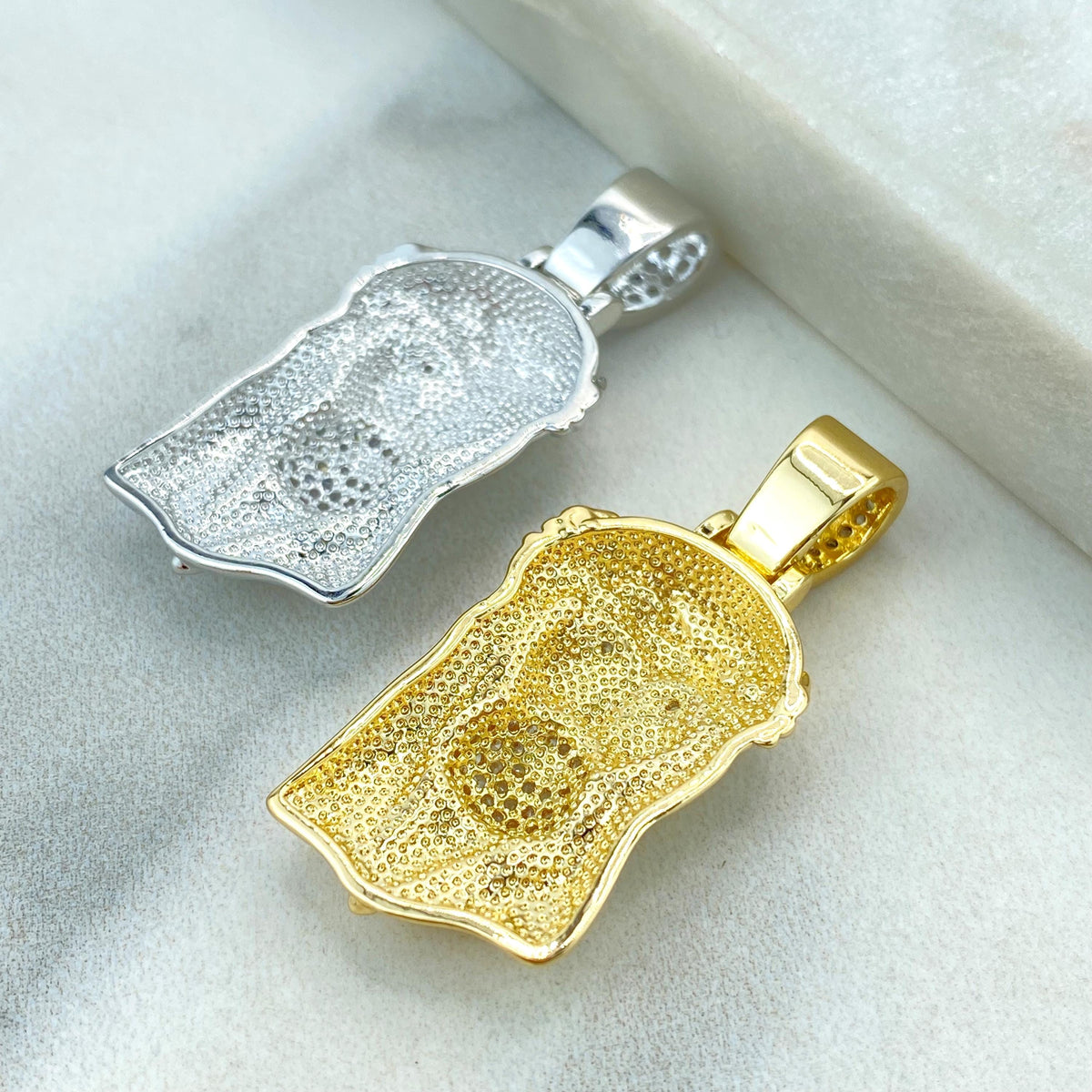 Silver Filled or 18k Gold Filled, Jesus Christ Face Shape Pendant with Micro Cubic Zirconia, Large Bail Pendant, Wholesale Jewelry