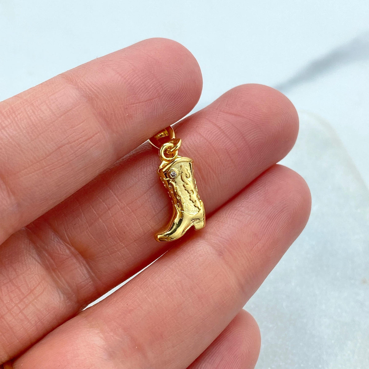 18k Gold Filled Cowboy Boot Charm with Detailed Embossing, 3D Cowboy Boot Pendant, Symbolizing Adventure and Freedom, Wholesale Jewelry