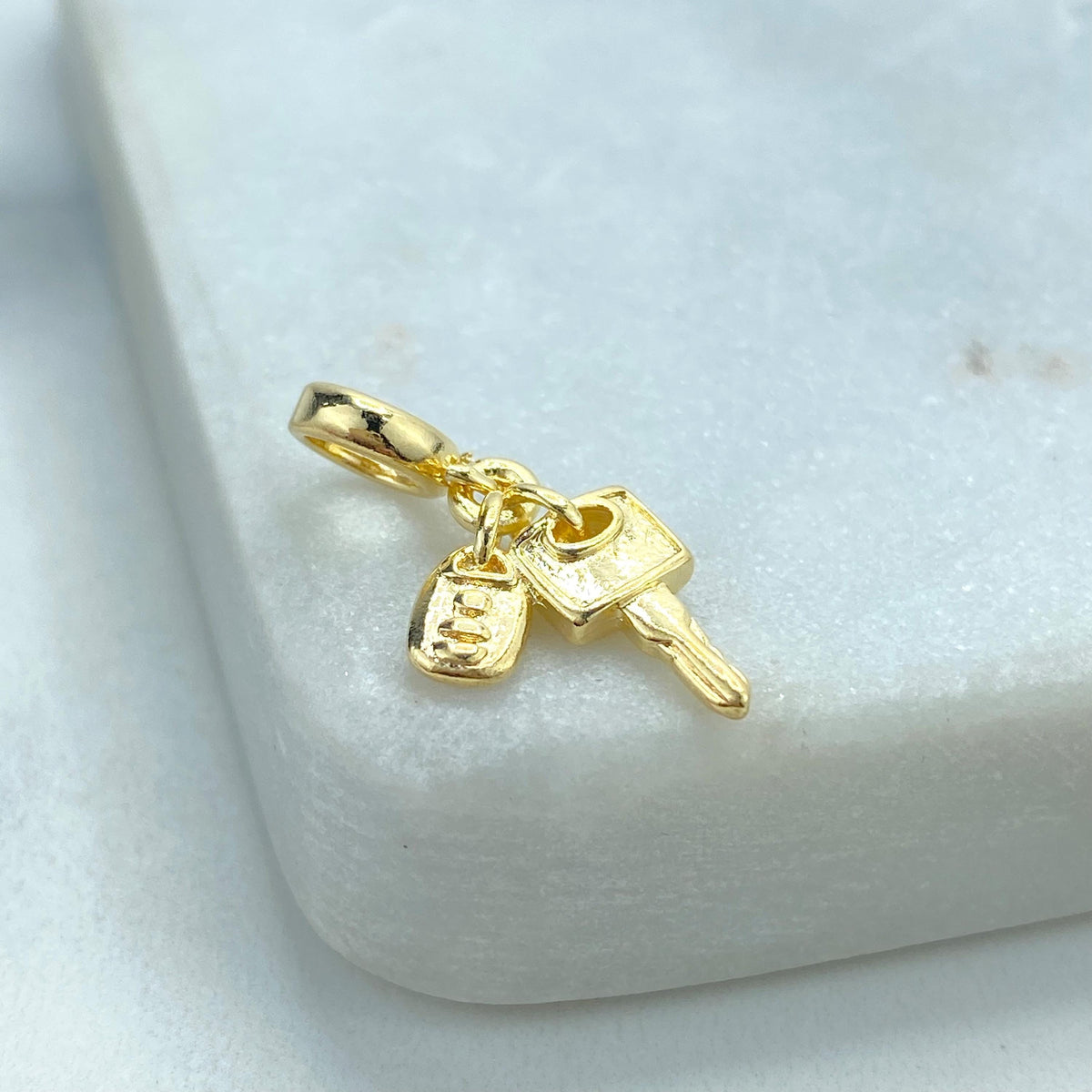 18k Gold Filled Car Alarm Key and Lock Charm, Symbolizing Security and Modernity, Perfect for DIY Jewelry Creations, Wholesale Jewelry