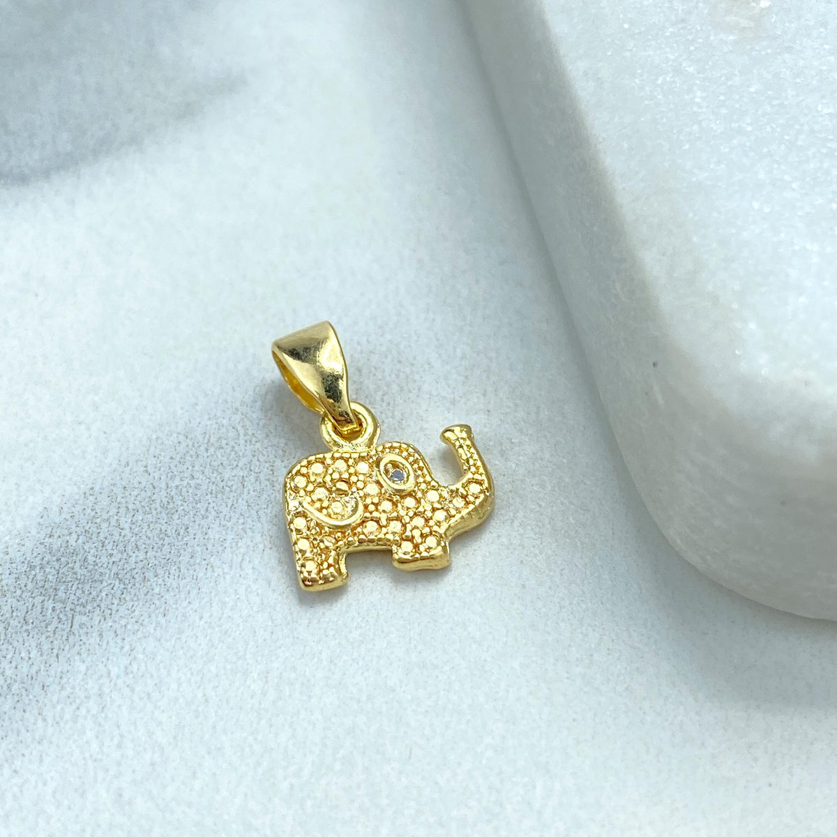 18k Gold Filled Tiny Textured Elephant Charm with Micro Cubic Zirconia, Symbol of Good Luck, Wisdom, Protection Charm, Wholesale Jewelry