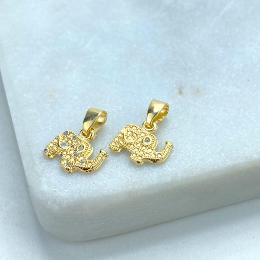 18k Gold Filled Tiny Textured Elephant Charm with Micro Cubic Zirconia, Symbol of Good Luck, Wisdom, Protection Charm, Wholesale Jewelry