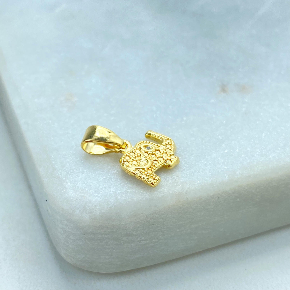 18k Gold Filled Tiny Textured Elephant Charm with Micro Cubic Zirconia, Symbol of Good Luck, Wisdom, Protection Charm, Wholesale Jewelry