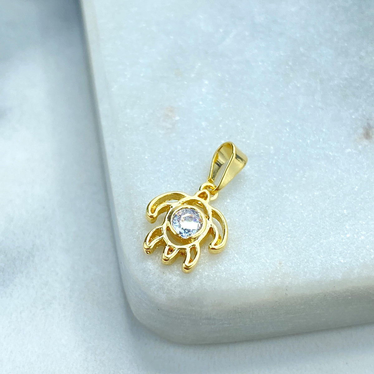 18k Gold-Filled Turtle Charm with a Clear CZ Stone, Symbolizing Protection and Wisdom, Perfect for DIY Jewelry Creations, Wholesale Jewelry