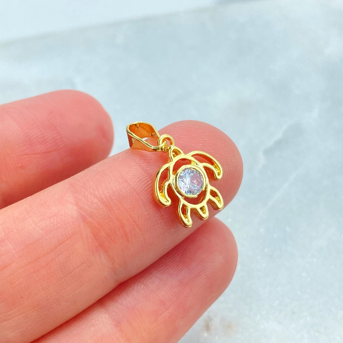 18k Gold-Filled Turtle Charm with a Clear CZ Stone, Symbolizing Protection and Wisdom, Perfect for DIY Jewelry Creations, Wholesale Jewelry