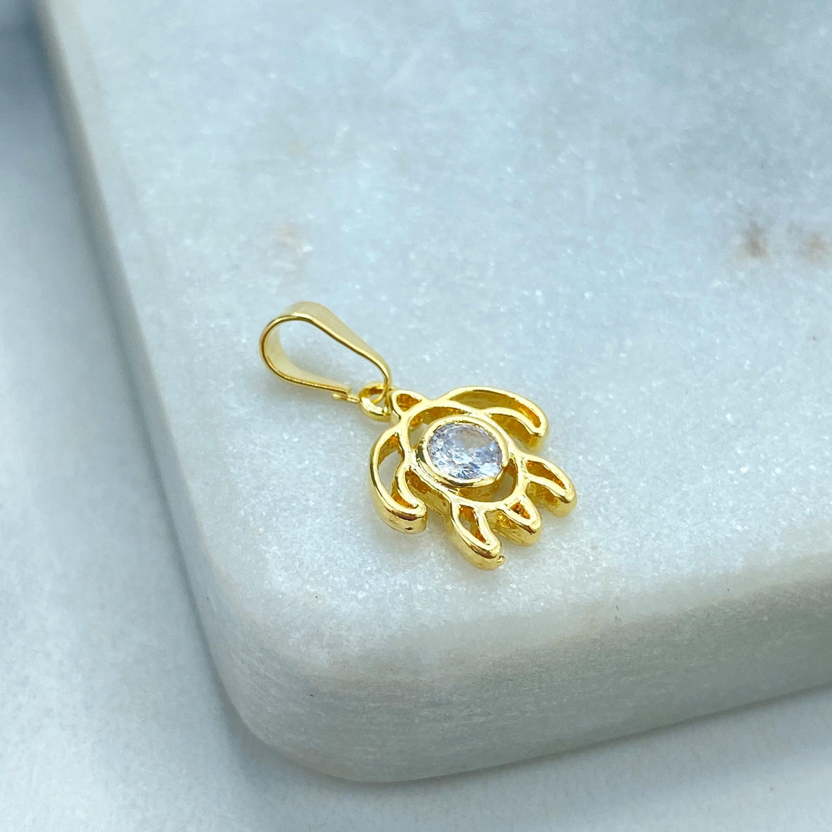18k Gold-Filled Turtle Charm with a Clear CZ Stone, Symbolizing Protection and Wisdom, Perfect for DIY Jewelry Creations, Wholesale Jewelry