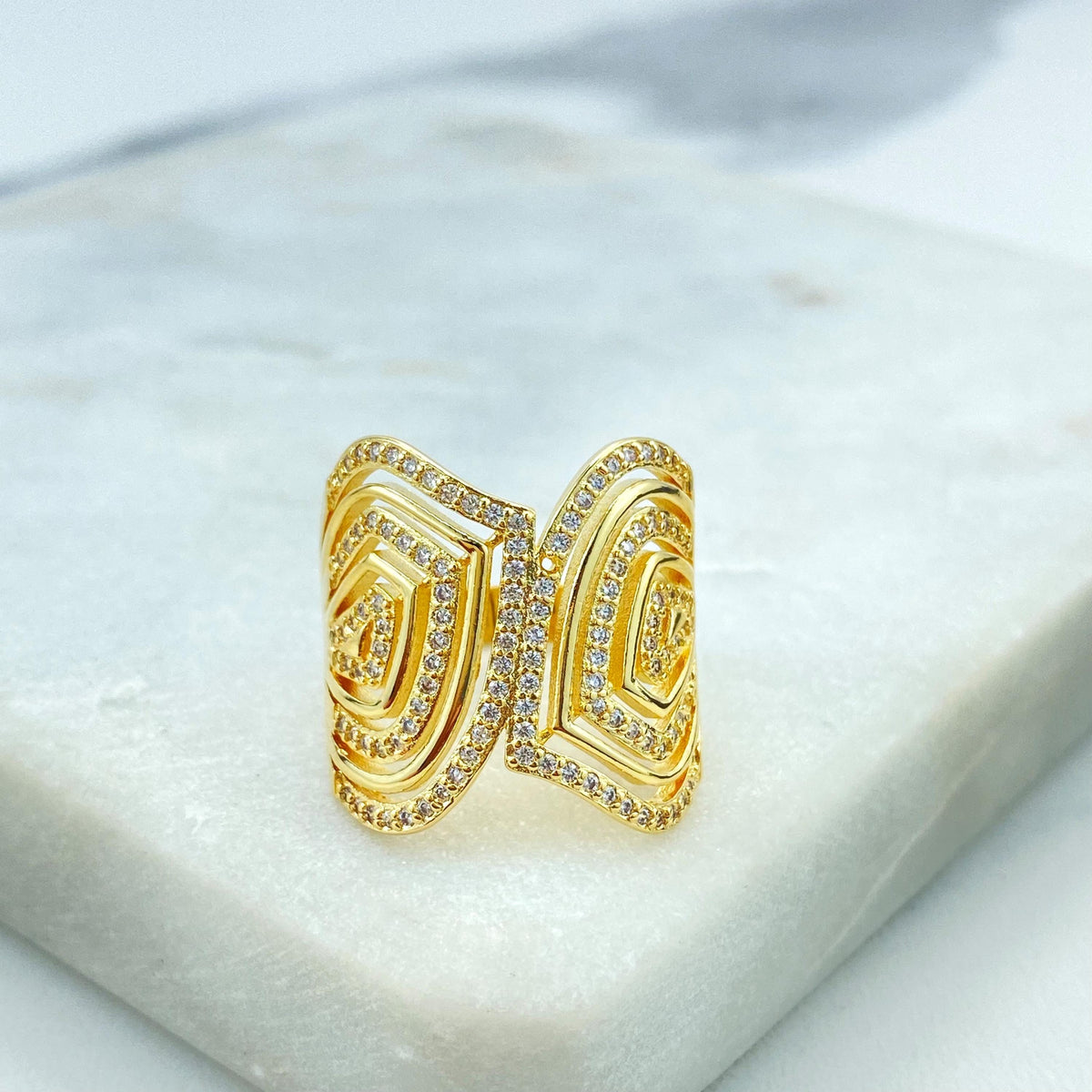 18k Gold Filled Micro Cubic Zirconia Orbital Ring, Micro Pave Cubic Zirconia Geometric Ring, Cocktail Ring, Wholesale Jewelry