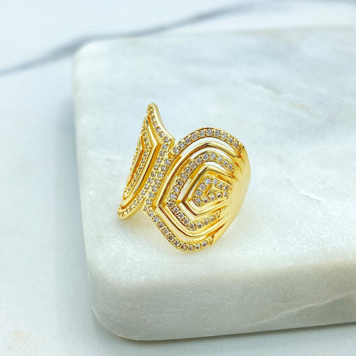 18k Gold Filled Micro Cubic Zirconia Orbital Ring, Micro Pave Cubic Zirconia Geometric Ring, Cocktail Ring, Wholesale Jewelry