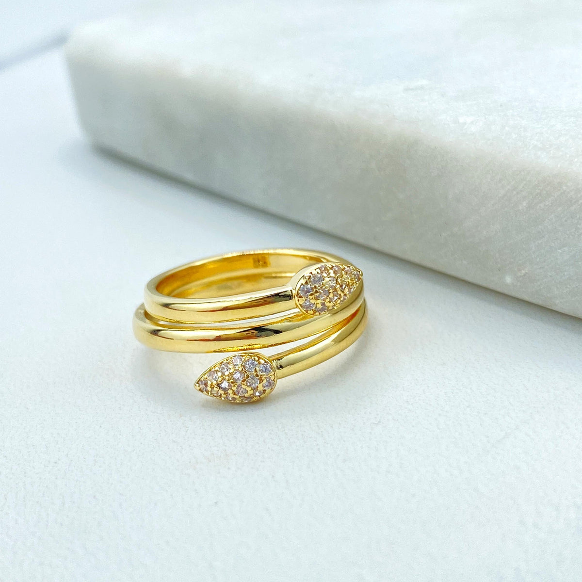18k Gold Filled Wrap Ring with Micro Cubic Zirconia Details, Micro CZ Wave Ring, Climbing Ring with Micro Pave Details, Wholesale Jewelry