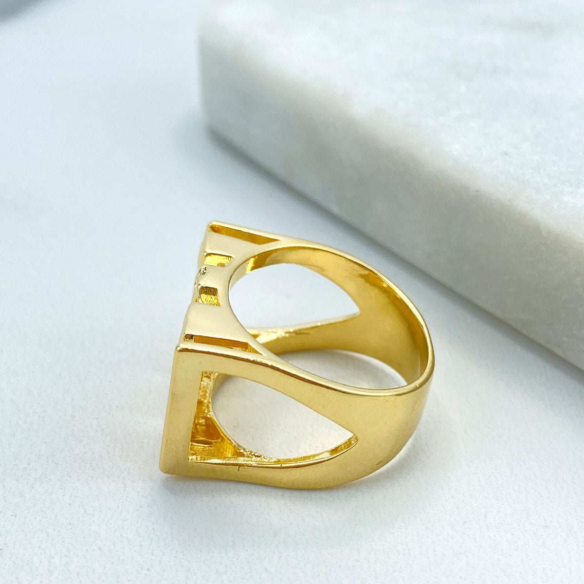 18k Gold Filled Square Front Shape Ring with Waves and Micro Cubic Zirconia, Micro CZ Details Square Ring, Wholesale Jewelry