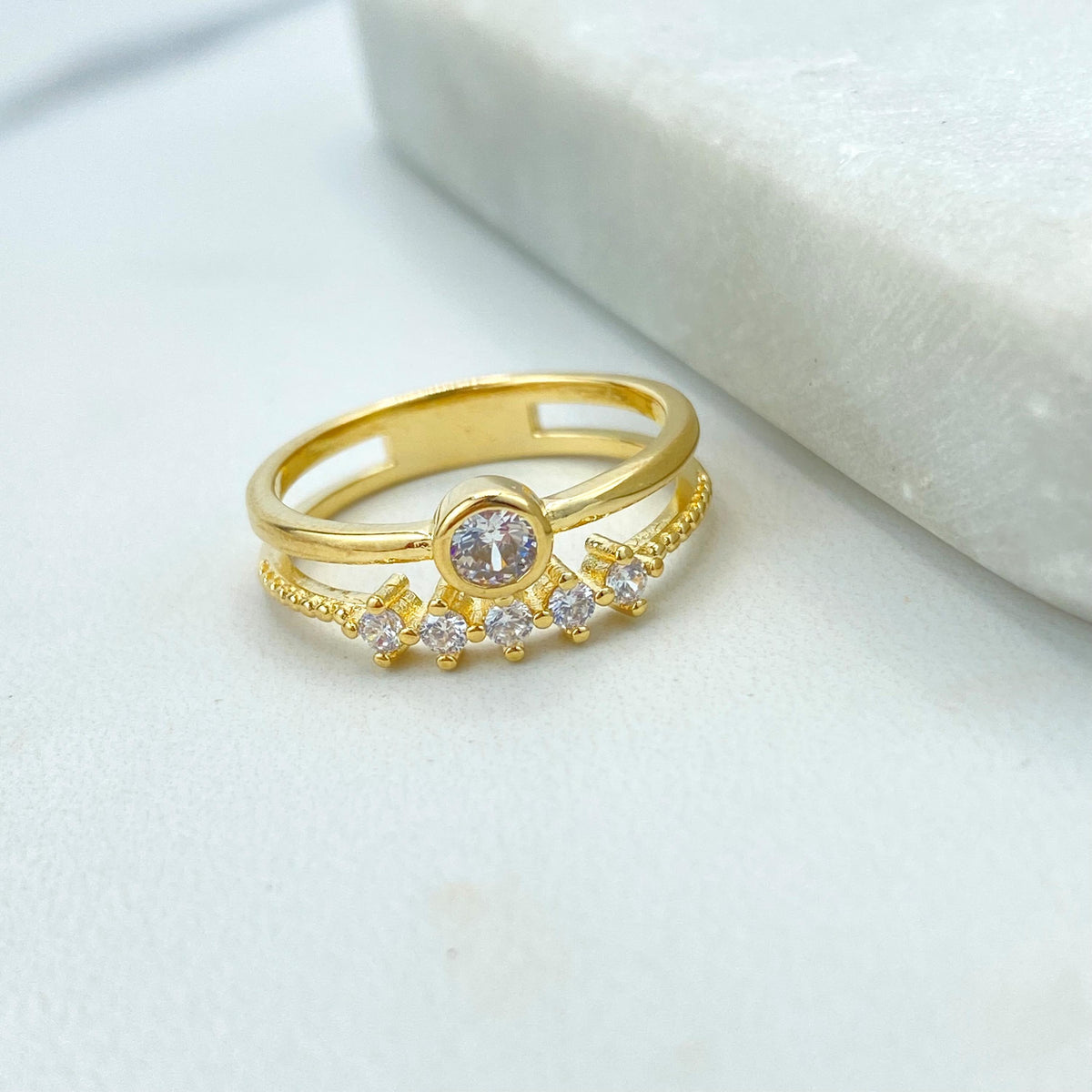 18k Gold Filled Multicolor Cubic Zirconia Layered Ring, or Clear Cubic Zirconia Layered Ring, CZ Two Layers Ring, Wholesale Jewelry