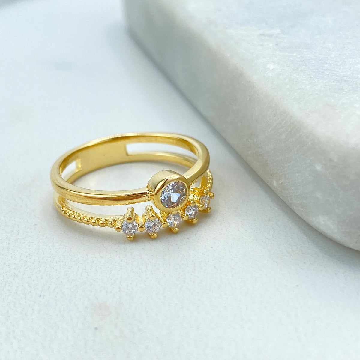 18k Gold Filled Multicolor Cubic Zirconia Layered Ring, or Clear Cubic Zirconia Layered Ring, CZ Two Layers Ring, Wholesale Jewelry