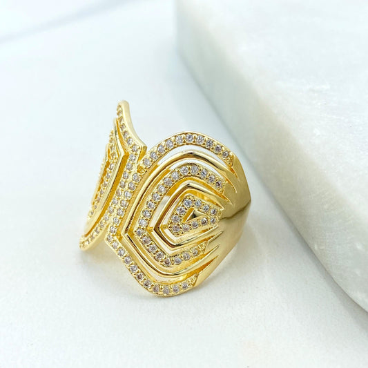18k Gold Filled Micro Cubic Zirconia Orbital Ring, Micro Pave Cubic Zirconia Geometric Ring, Cocktail Ring, Wholesale Jewelry