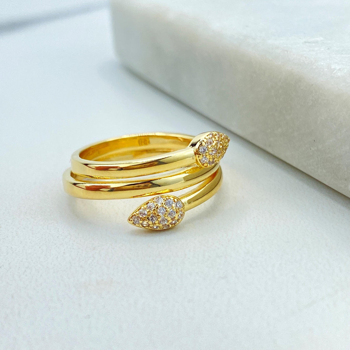 18k Gold Filled Wrap Ring with Micro Cubic Zirconia Details, Micro CZ Wave Ring, Climbing Ring with Micro Pave Details, Wholesale Jewelry