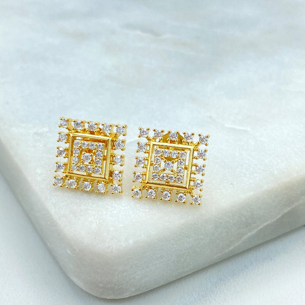 18k Gold Filled Solitaire Earring, Square Stud Earrings with Cubic Zirconia, Minimalist Cubic Zirconia Square Earrings, Wholesale Jewelry