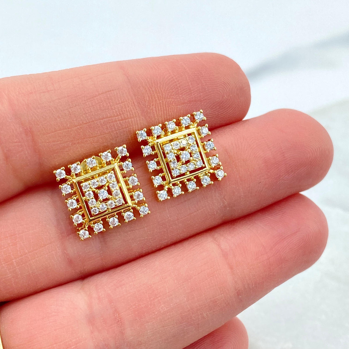 18k Gold Filled Solitaire Earring, Square Stud Earrings with Cubic Zirconia, Minimalist Cubic Zirconia Square Earrings, Wholesale Jewelry