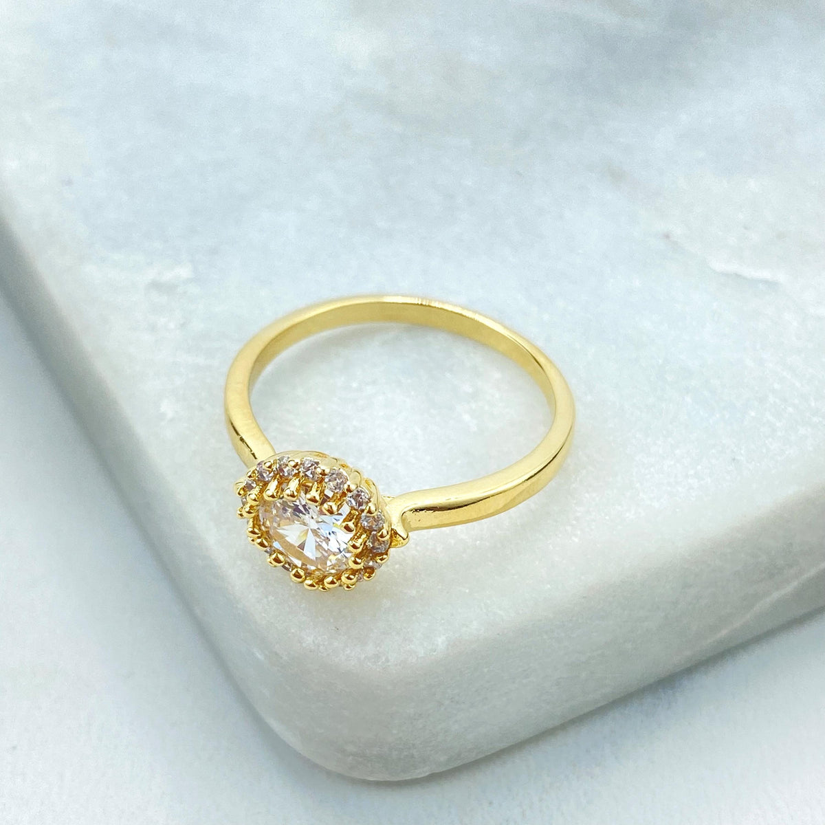 18k Gold Filled Wedding Ring, Engagement Ring, Clear Cubic Zirconia Solitaire Ring, Halo Ring, Wholesale Jewelry