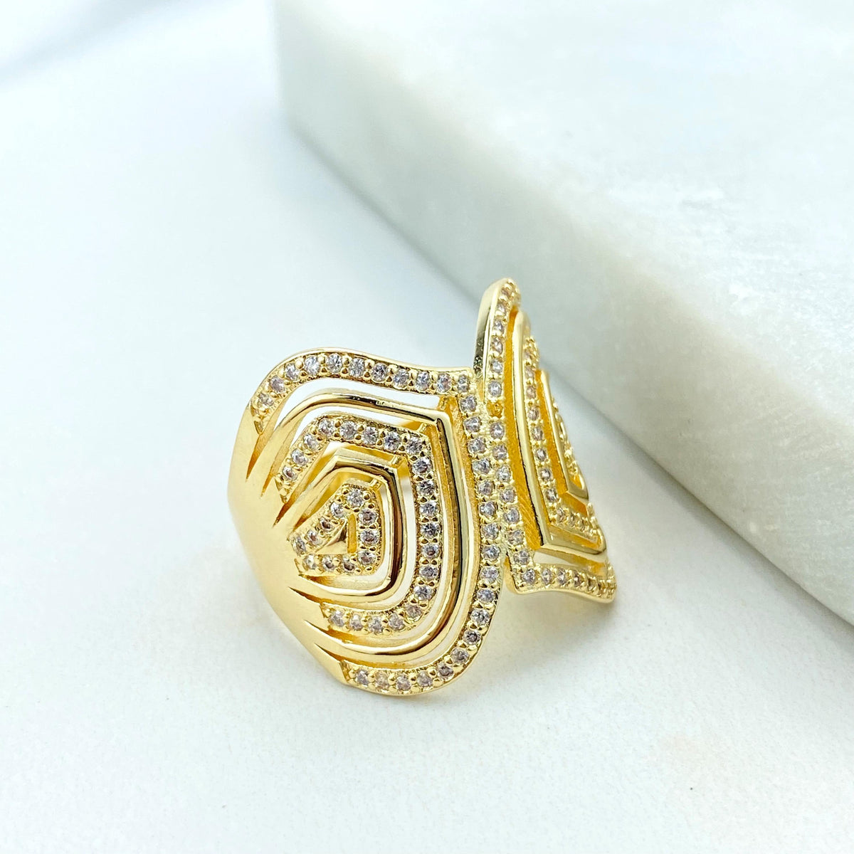 18k Gold Filled Micro Cubic Zirconia Orbital Ring, Micro Pave Cubic Zirconia Geometric Ring, Cocktail Ring, Wholesale Jewelry