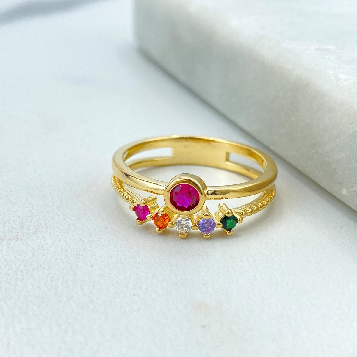 18k Gold Filled Multicolor Cubic Zirconia Layered Ring, or Clear Cubic Zirconia Layered Ring, CZ Two Layers Ring, Wholesale Jewelry