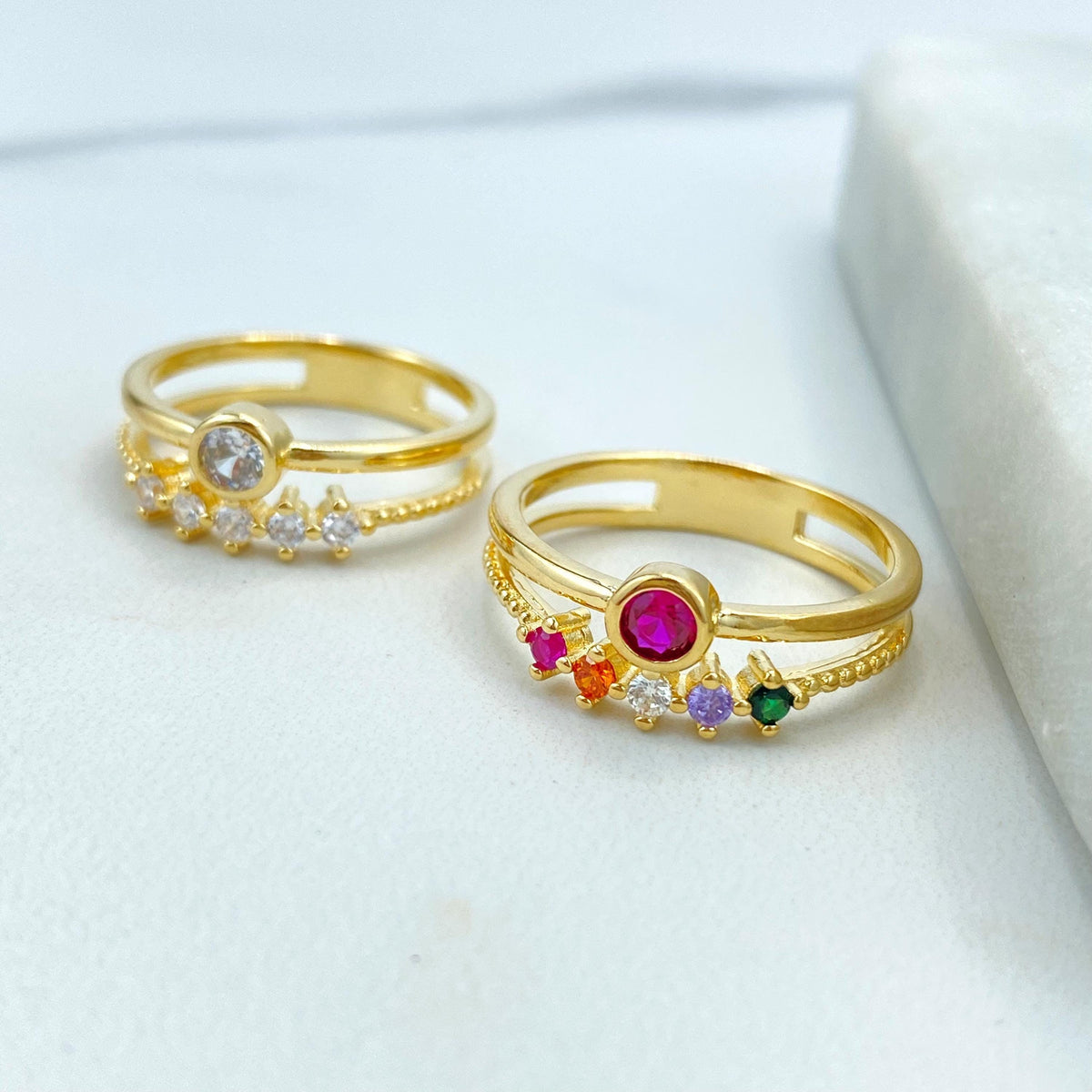 18k Gold Filled Multicolor Cubic Zirconia Layered Ring, or Clear Cubic Zirconia Layered Ring, CZ Two Layers Ring, Wholesale Jewelry