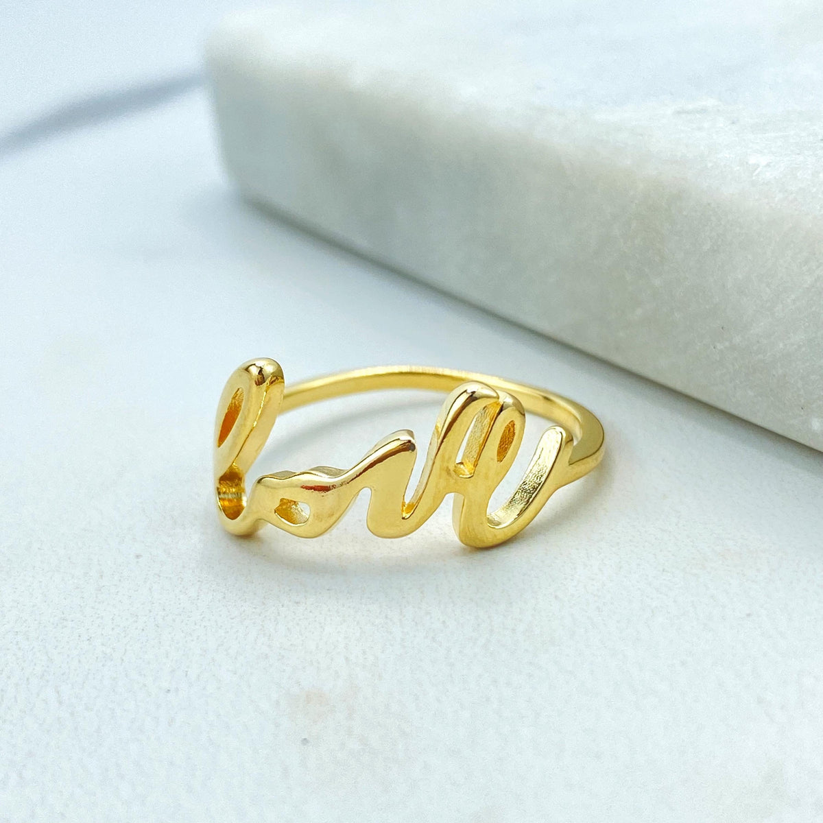 18k Gold Filled Script Love Ring, Statement Love Ring, Love Band Ring, Ring Love Letter, Valentines Day Gift for her, Wholesale Jewelry