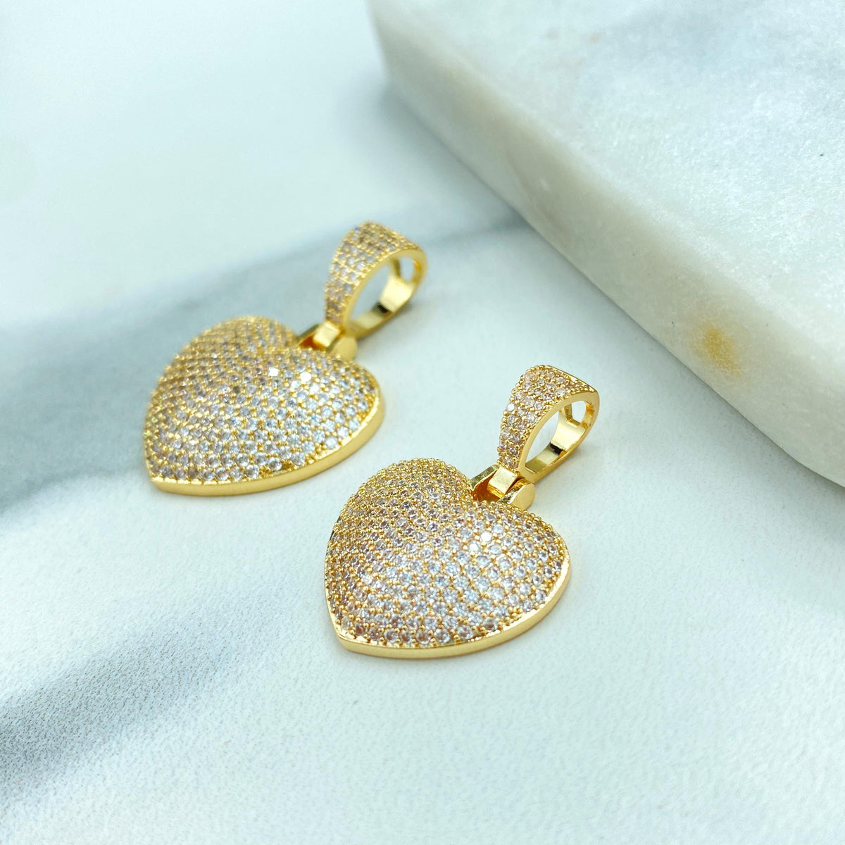 18k Gold Filled or Silver Filled Puffy Heart Charm Pendant with Micro Cubic Zirconia, Cubic Zirconia Bubble Heart Pendant, Wholesale Jewelry
