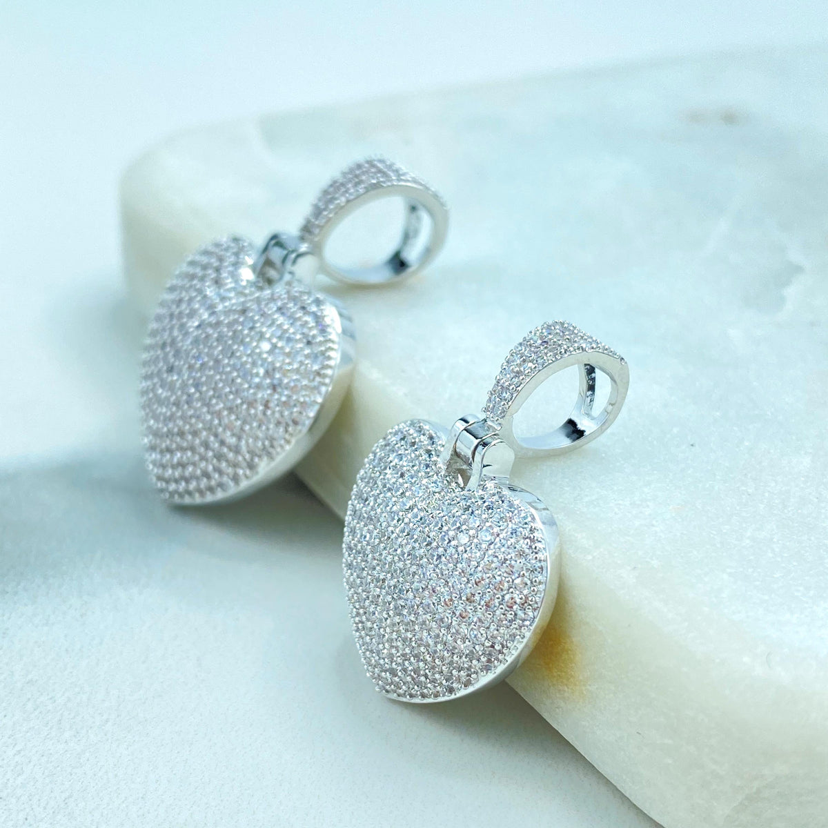 18k Gold Filled or Silver Filled Puffy Heart Charm Pendant with Micro Cubic Zirconia, Cubic Zirconia Bubble Heart Pendant, Wholesale Jewelry