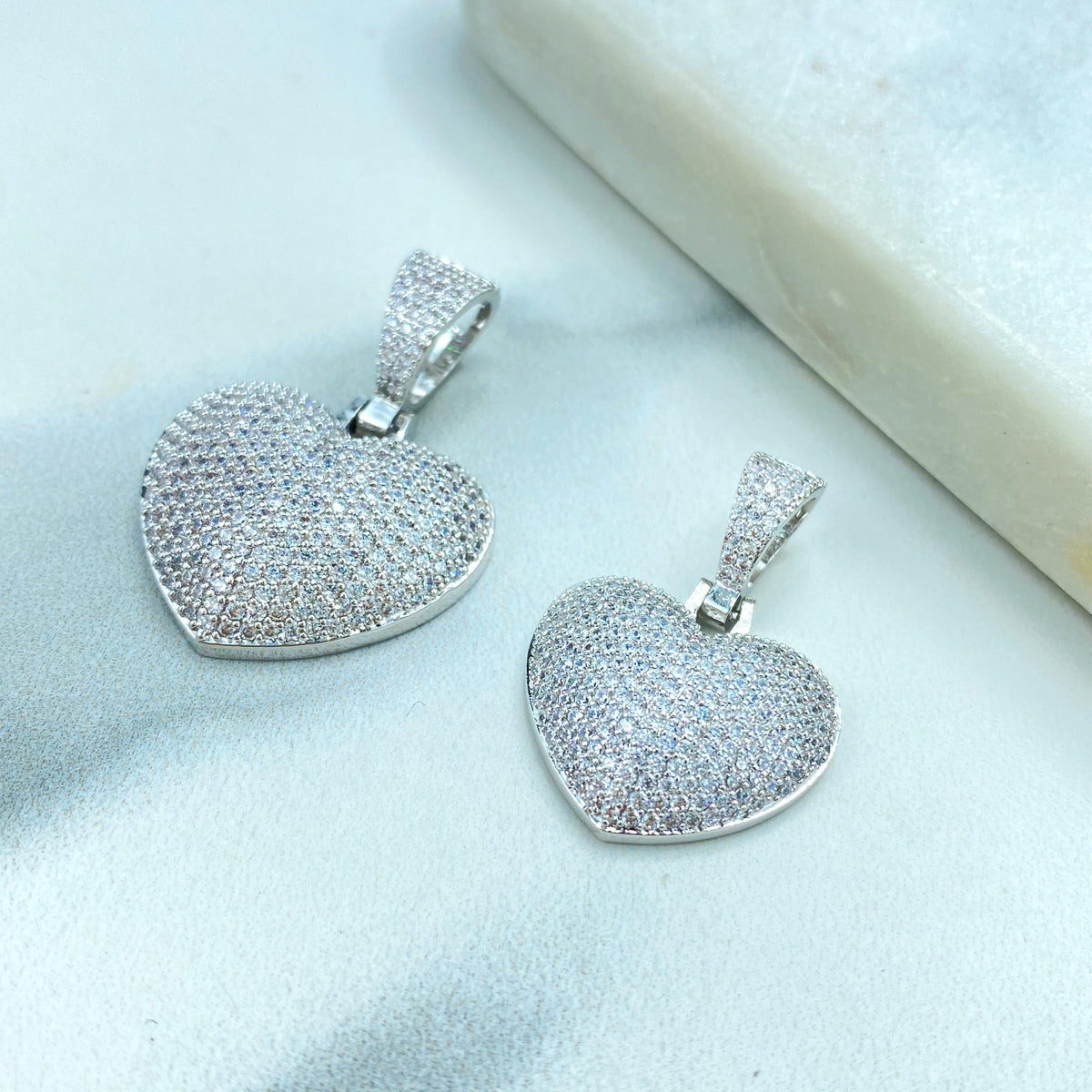 18k Gold Filled or Silver Filled Puffy Heart Charm Pendant with Micro Cubic Zirconia, Cubic Zirconia Bubble Heart Pendant, Wholesale Jewelry