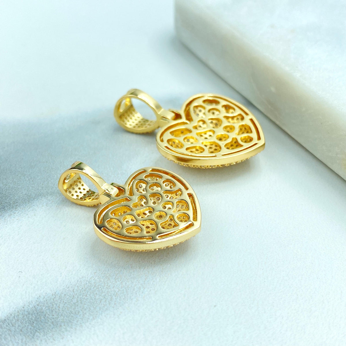18k Gold Filled or Silver Filled Puffy Heart Charm Pendant with Micro Cubic Zirconia, Cubic Zirconia Bubble Heart Pendant, Wholesale Jewelry