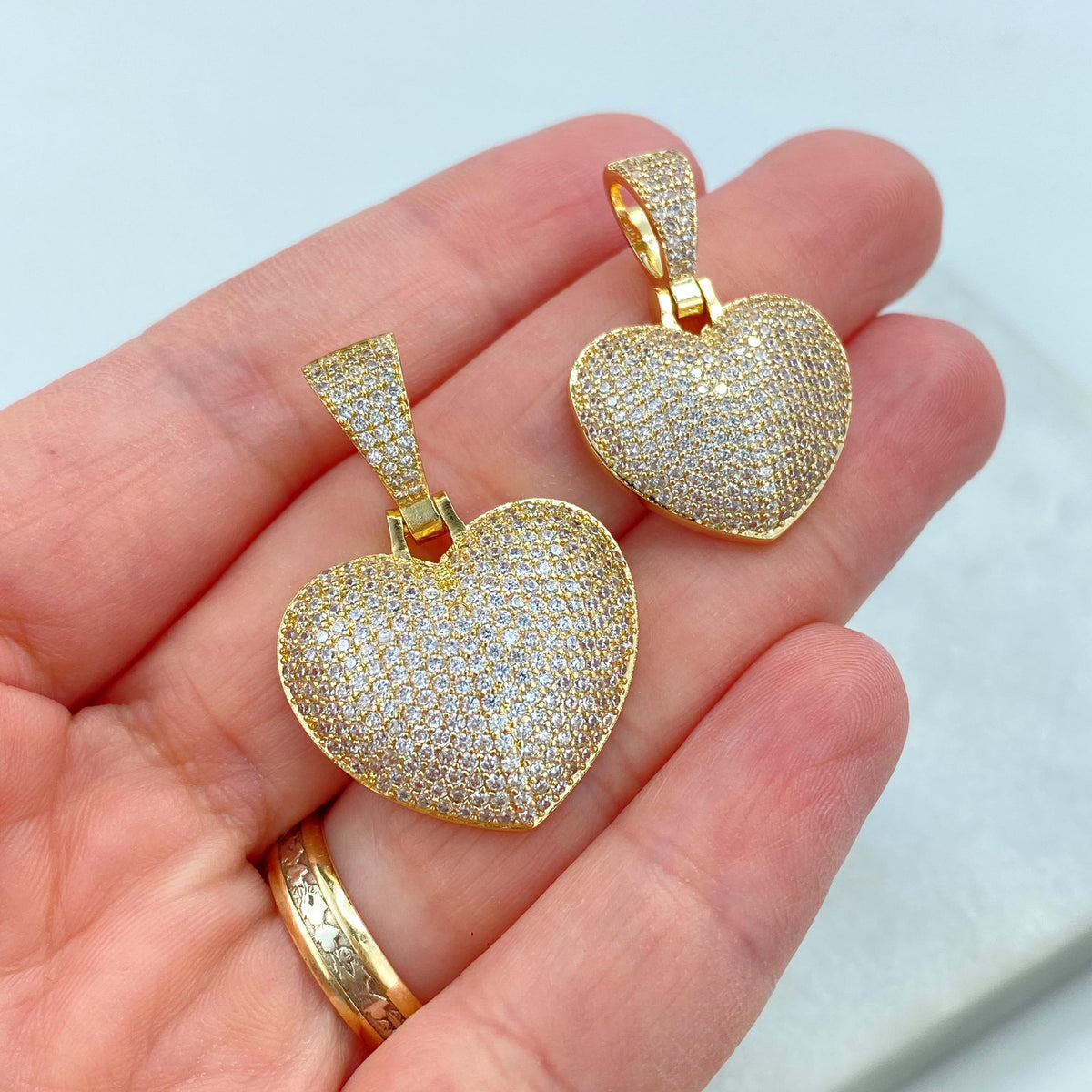 18k Gold Filled or Silver Filled Puffy Heart Charm Pendant with Micro Cubic Zirconia, Cubic Zirconia Bubble Heart Pendant, Wholesale Jewelry