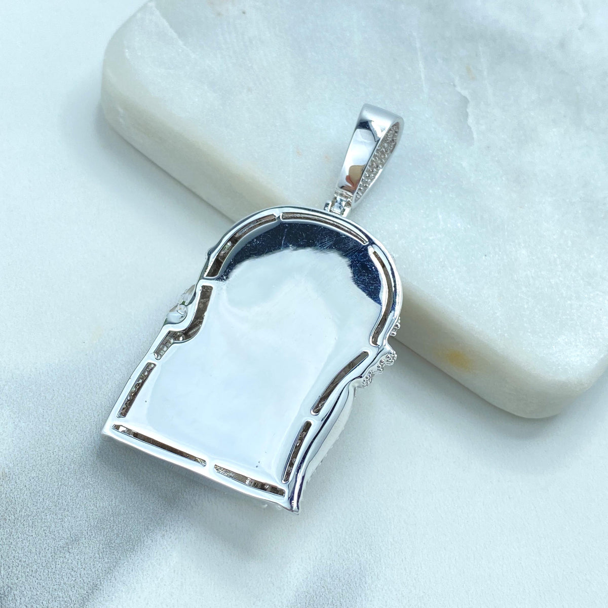 18k Gold Filled or Silver Filled Jesus Christ Face Pendant with Micro Cubic Zirconia, with Matte Finish, Large Bail, Wholesale Jewelry