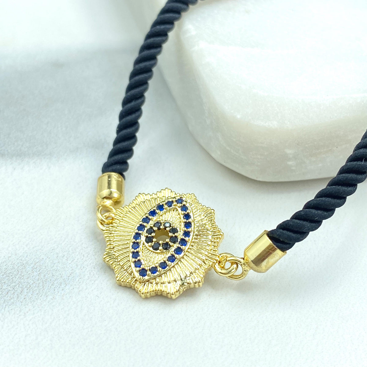 18k Gold Filled Evil Eye Bracelet, String Braided Adjustable Rope Bracelet with CZ Evil Eye Charm, Protection against the Evil, Wholesale