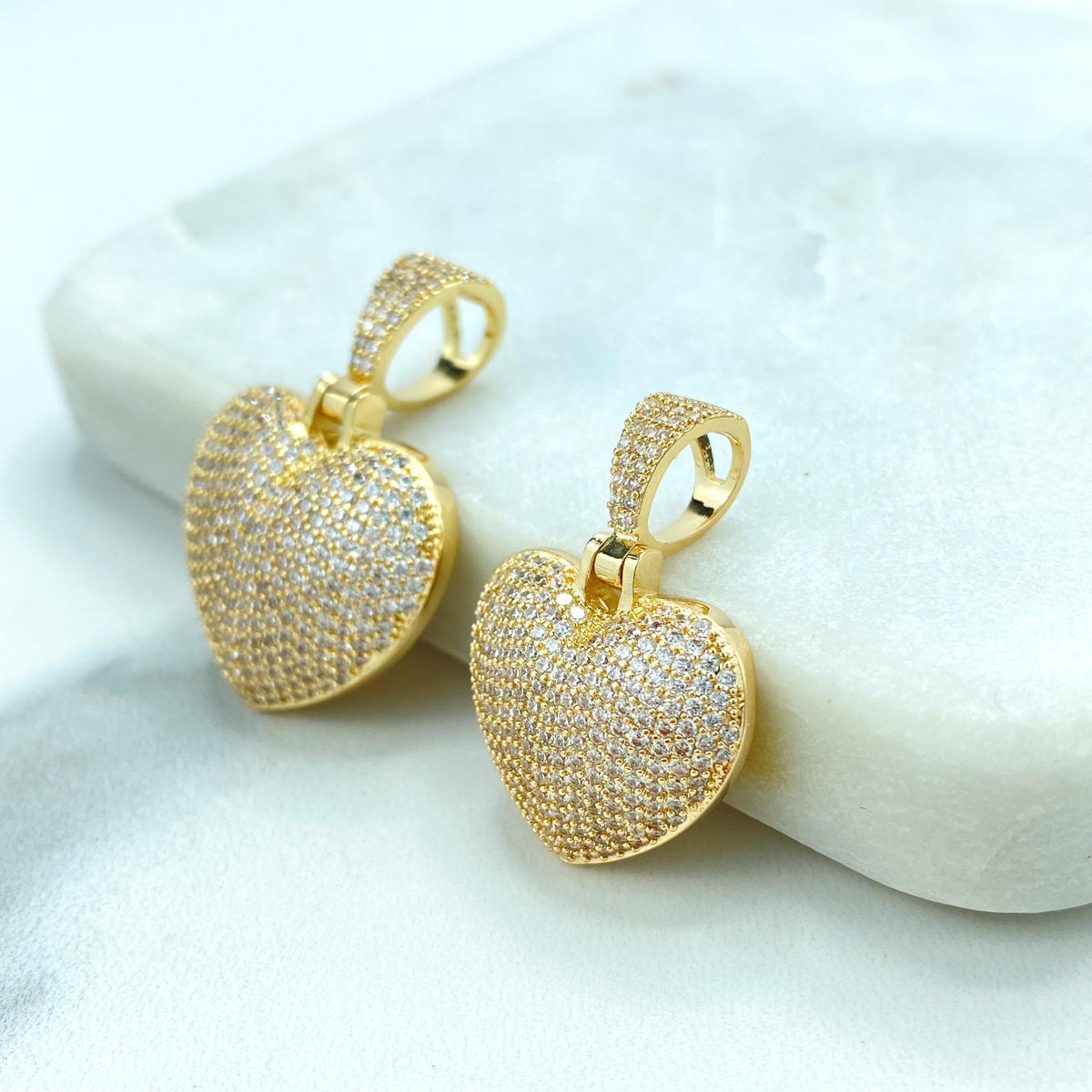 18k Gold Filled or Silver Filled Puffy Heart Charm Pendant with Micro Cubic Zirconia, Cubic Zirconia Bubble Heart Pendant, Wholesale Jewelry