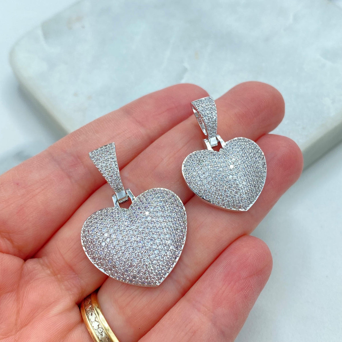 18k Gold Filled or Silver Filled Puffy Heart Charm Pendant with Micro Cubic Zirconia, Cubic Zirconia Bubble Heart Pendant, Wholesale Jewelry