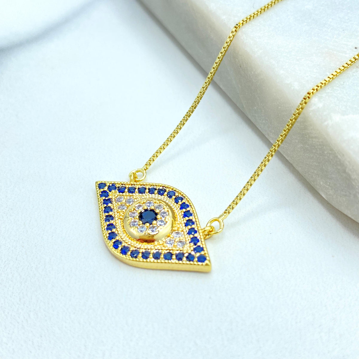 18k Gold Filled or Silver Filled Evil Eye Charm Shape Necklace, Micro CZ Evil Eye Charm Necklace, Protection against the Evil Eye Necklace