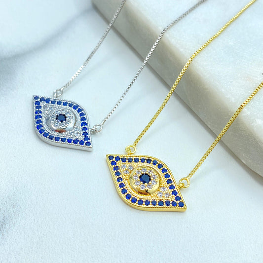 18k Gold Filled or Silver Filled Evil Eye Charm Shape Necklace, Micro CZ Evil Eye Charm Necklace, Protection against the Evil Eye Necklace