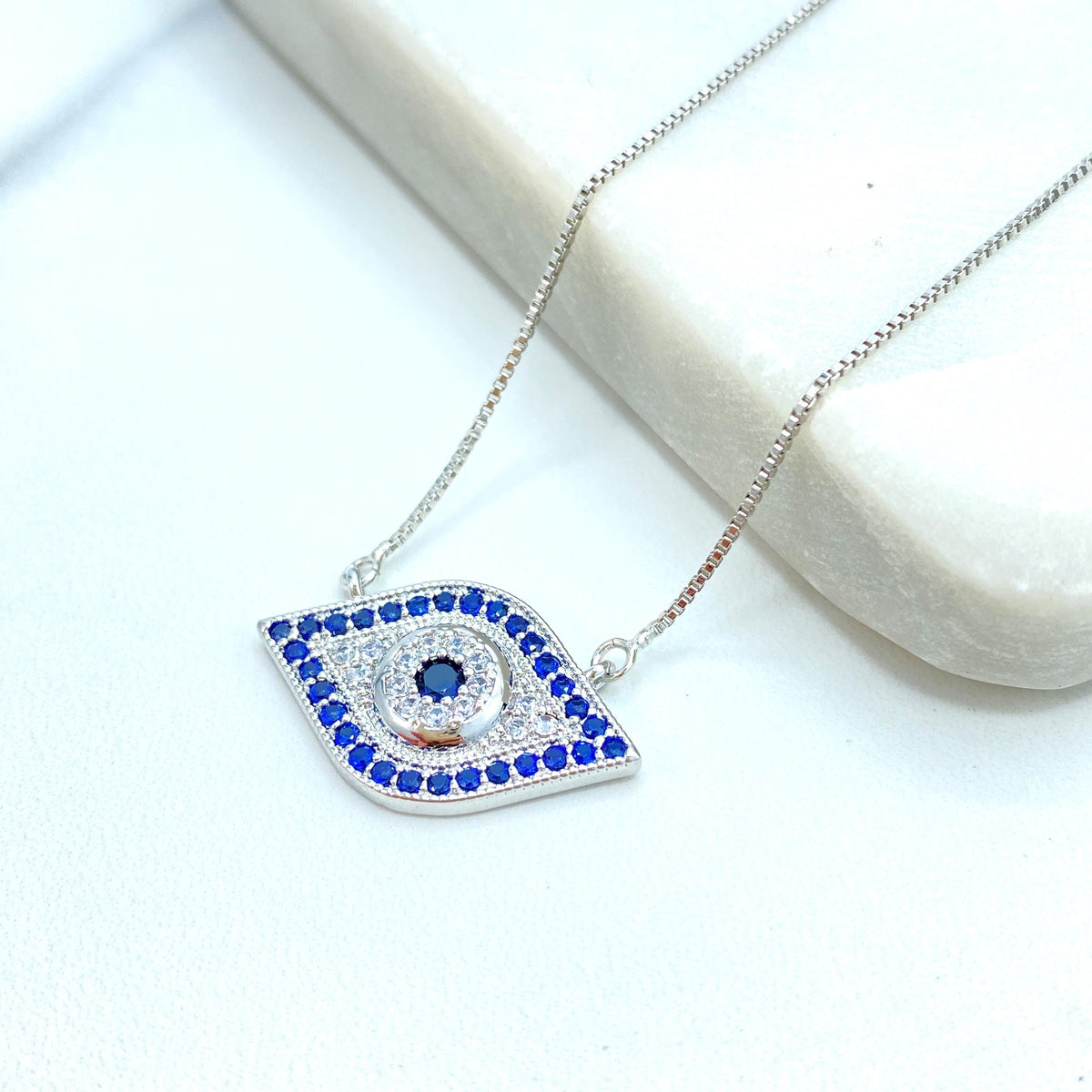 18k Gold Filled or Silver Filled Evil Eye Charm Shape Necklace, Micro CZ Evil Eye Charm Necklace, Protection against the Evil Eye Necklace