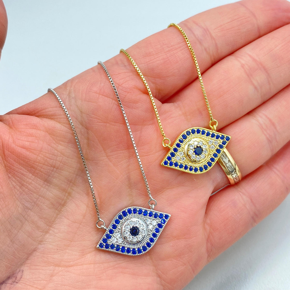 18k Gold Filled or Silver Filled Evil Eye Charm Shape Necklace, Micro CZ Evil Eye Charm Necklace, Protection against the Evil Eye Necklace